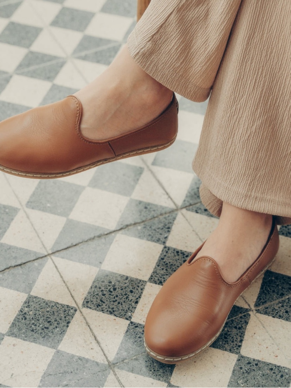 Classic Tan Leather Slip-On Loafers for Women